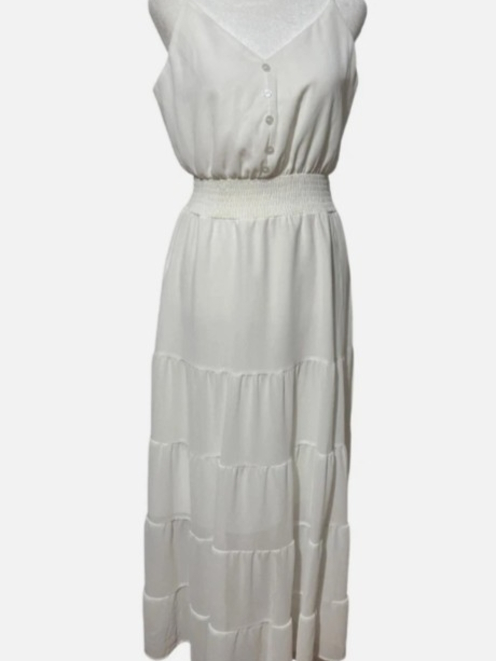 PRETTYGARDEN White Tiered Maxi Dress Smocked Waist Size XL